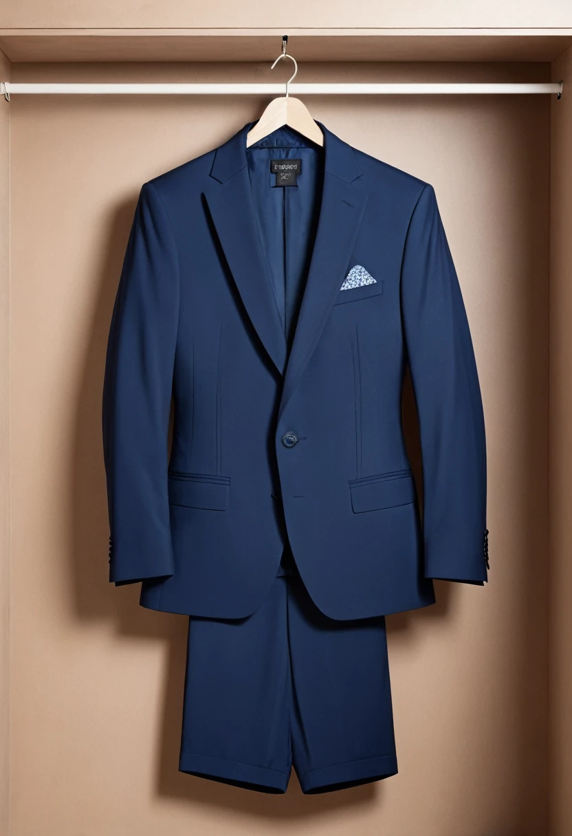 Navy blue suit,Hanging on a hanger