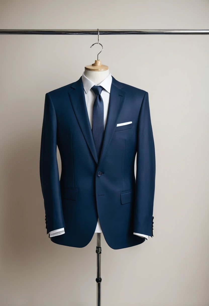 Navy blue suit,Hanging on a hanger