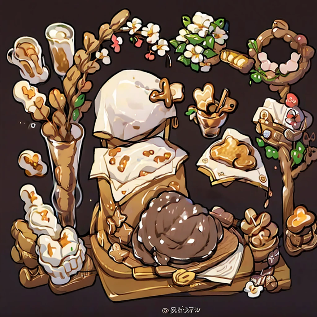 cute artstyle, brown bakery, milky, brown bread, bakery shop, theme, bread & cookies, white bread, paper bag filled with lots of bread , food menu list