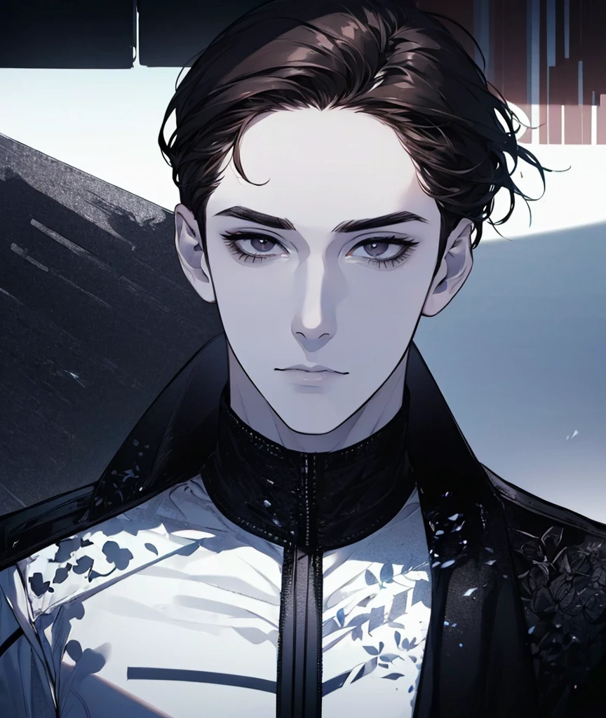 ((((High contrast)), 1guy, focusing, striding, (((faces the camera)), (directional shadow)), ultra high resolution, high detailed face, glowing eyes)), ((doll eyes)))), ((centered)), (wide shot), facing viewer, (((outdoors, darkness, moonlight: 0.7))), long hair, pale skin, ((brown eyes)), ((cleft chin)), ((laugh lines)), ((serious expression)), ((intense), (determined)), (high contrast)). ((outdoor texturing: 0.9)), ((rough terrain: 0.9)), ((morning fog: 0.7)))