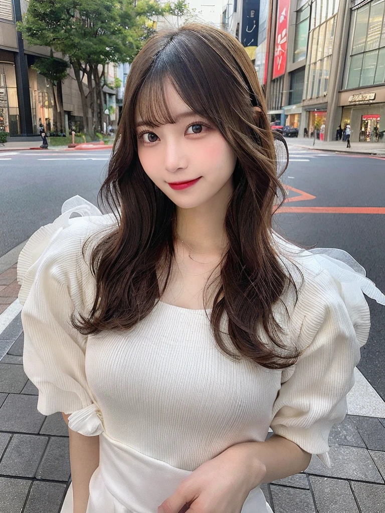 masutepiece, Best Quality, Illustration, Ultra-detailed, finely detail, hight resolution, 8K Wallpaper, Perfect dynamic composition, Beautiful detailed eyes, Women's Fashion Summer,Medium Hair,Small breasts natural color lip, Bold sexy poses,Smile,Harajuku、20 years girl、Cute、Sexy shot looking at camera