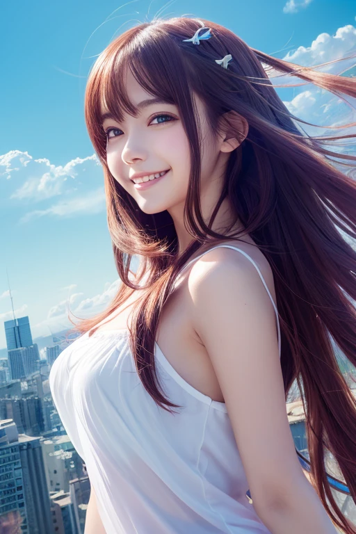 (anime),(cute)(masterpiece), (Highest quality),One girl,Upper Body,(Double exposure:1.2),(Simple Background:1),Bold、clear、PURPLE-Red、COOL-Smile、Natural、Clear、Turn、 (Movie angle),(Dynamic Angle),Disheveled long hair,(Low contrast),(Flat Color:0.7)