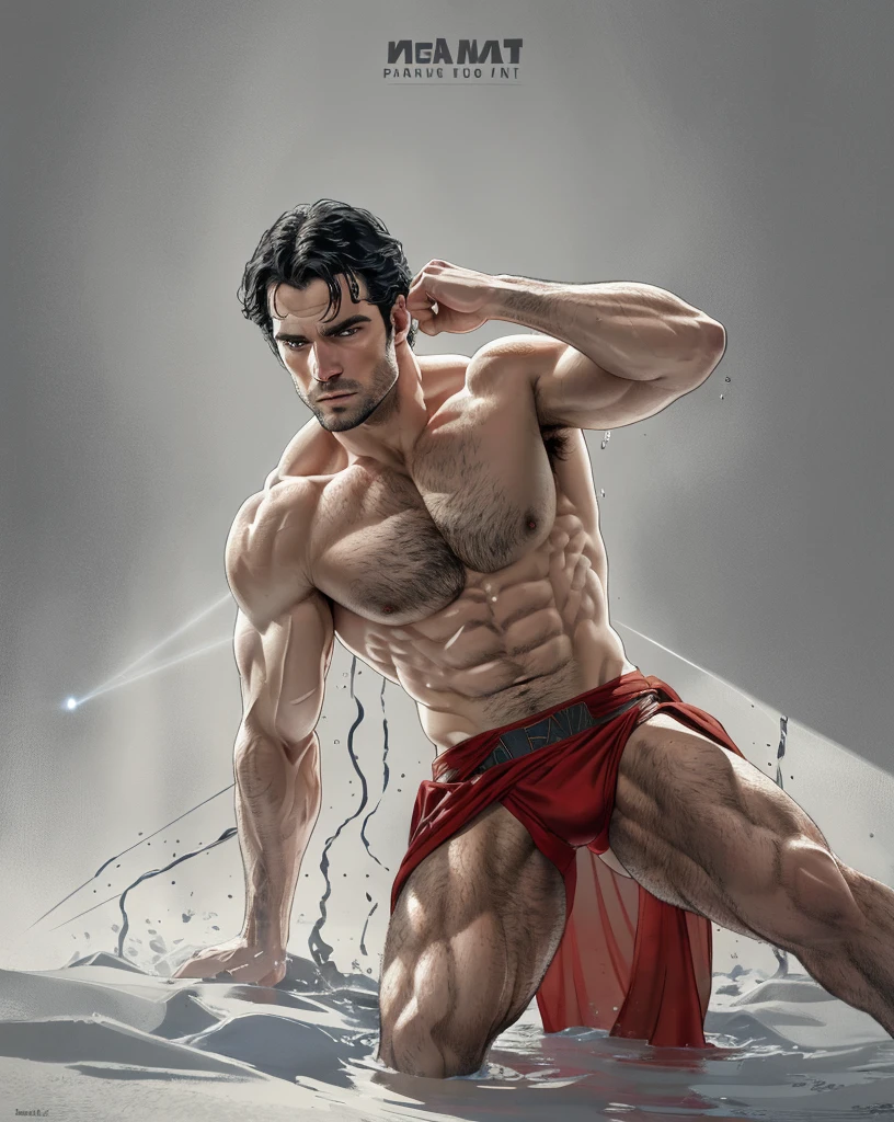 Photo RAW portrait handsome, Henry Cavill super man, piercing gaze, high quality textures, high quality shadows, high detail, beautiful detail, fine detail, extremely detailed computer graphics, detailed textures, realistic faces, atmosphere of fear and unease, sensual moment from the point of view of someone in a close embrace with a muscular man bathing in smoke with bright laser eyes