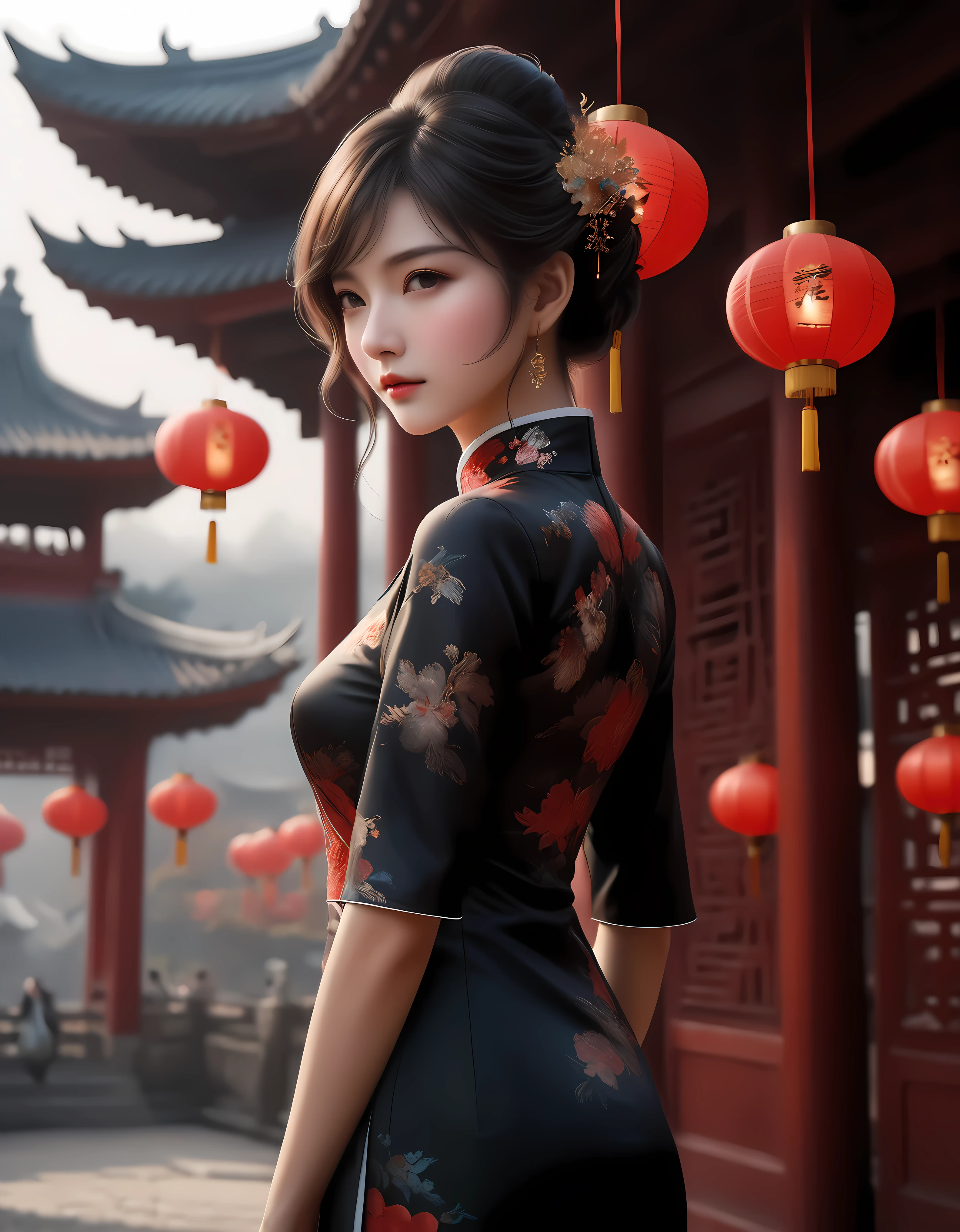 ((Masterpiece in maximum 16K resolution):1.6),((soft_color_photograpy:)1.5), ((Ultra-Detailed):1.4),((Movie-like still images and dynamic angles):1.3) | ((double contact):1.3), ((Majestic cheongsam dress silhoutte effect):1.2), ((Superimposed on Brunette Pretty Female):1.1), ((Exotic Red Lantern Festival Sky):1.3), Oil and ink on canvas, fine dark art, super dramatic light, photoillustration, amazing depth, the ultra-detailed, iridescent black, superfluous dreams, intricately details, amazing depth, Amazing atmosphere, Mesmerizing whimsical vibrant landscapes, ((Majestic Cheongsam Dress):1.2), Maximalism ((beautiful outside, Ugly inside, pressure and pain, beauty and despair, hard and soft, positive and negative, hot and cold, Sweet and sour, Vibrant but boring, Perfect harmony, light and shadows, old and young, Black and white, Corresponding color, loud and quiet, Chaos and peace, life and death):1.2) The complex masterpiece of a real-time engineering leader. | Rendered in ultra-high definition with UHD and retina quality, this masterpiece ensures anatomical correctness and textured skin with super detail. With a focus on high quality and accuracy, this award-winning portrayal captures every nuance in stunning 16k resolution, immersing viewers in its lifelike depiction. | ((perfect_composition, perfect_design, perfect_layout, perfect_detail, ultra_detailed)), ((enhance_all, fix_everything)), More Detail, Enhance.
