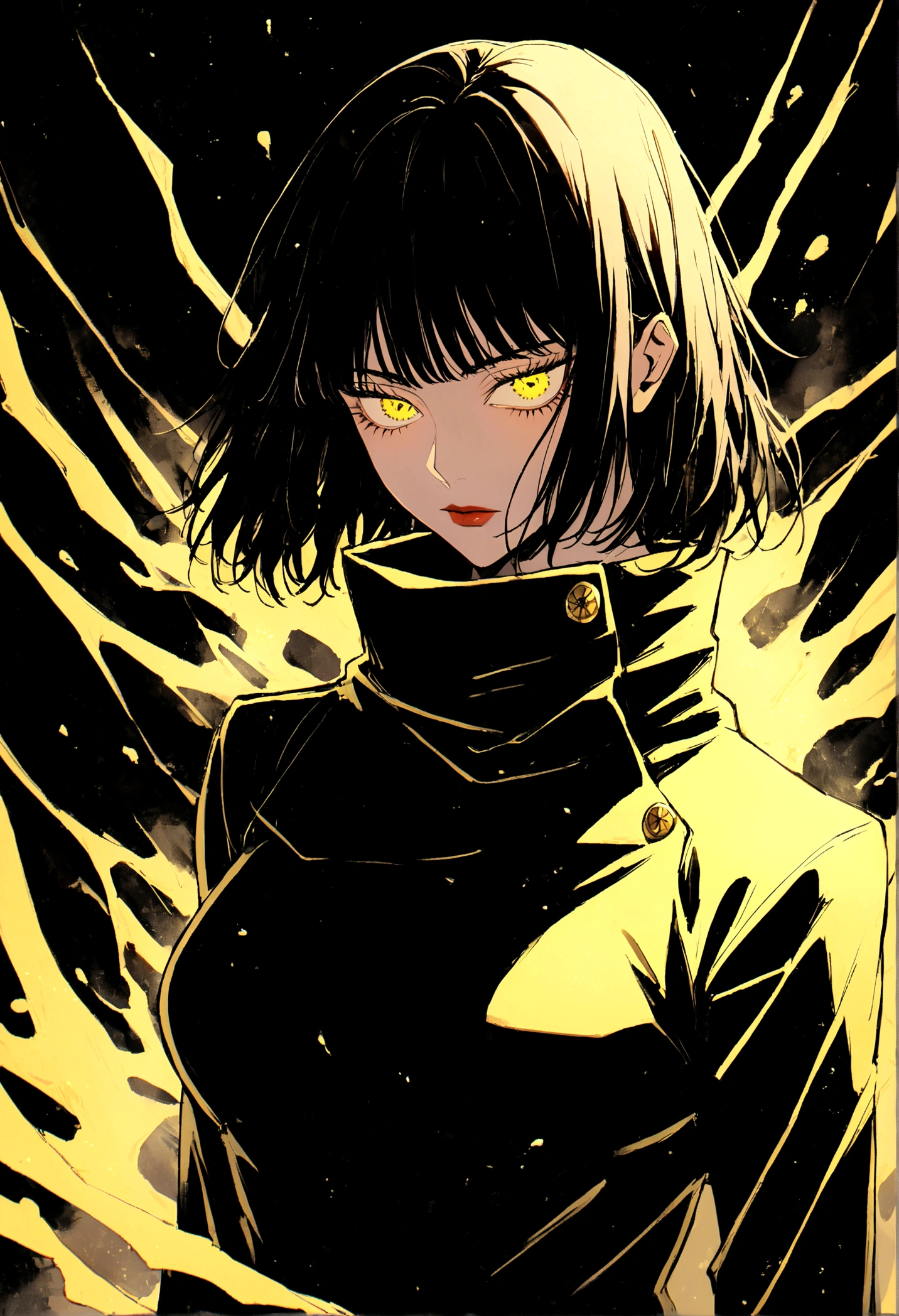 1. Chica Jujutsu Kaisen, with long dark hair, yellow powers