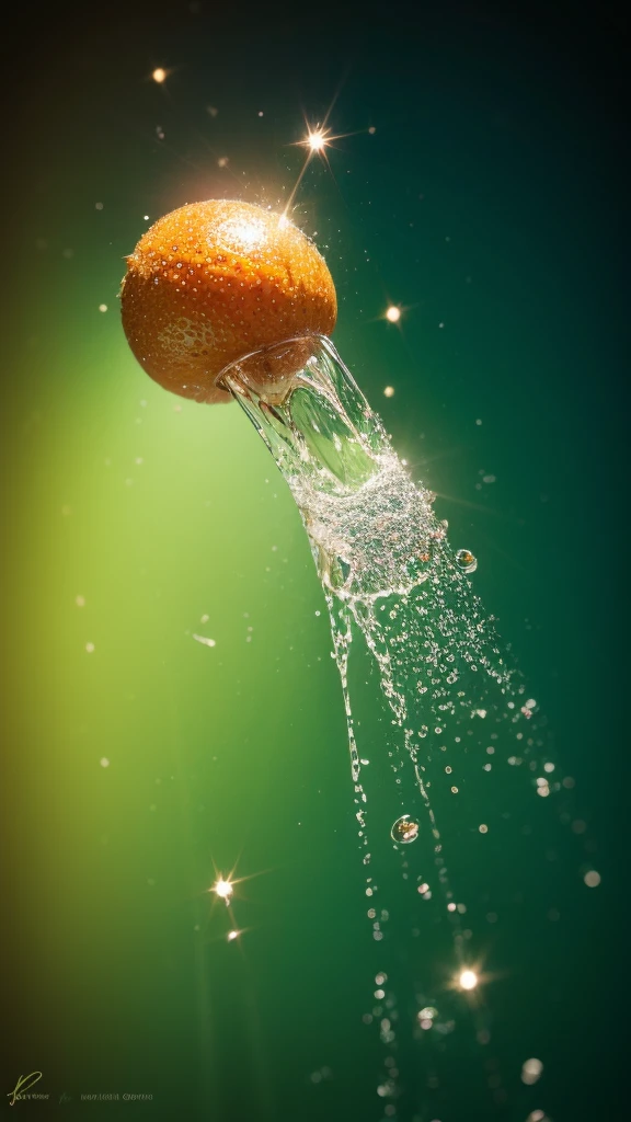 Summer Dream,The faucet washes the fruit in the sink,Dreamy lighting,The scattered water drops float in the air and sparkle in the sun,HD,Details,Best quality
