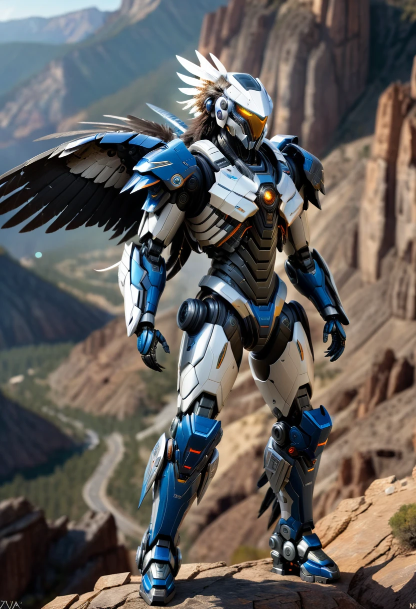 **Image Prompt:** "A futuristic Apache warrior, clad in a sleek mecha suit, stands proudly on a mountain cliffside, with a majestic eagle drone perched on his shoulder. The mecha's metallic body is adorned with intricate details and glowing blue accents, while the eagle drone's wings are spread wide, as if ready to take flight. The background is a stunning mountain range, with rugged peaks and valleys stretching out as far as the eye can see. The lighting is dramatic, with the warm glow of the setting sun casting long shadows across the landscape. The bokeh effect is subtle, with a soft focus on the mecha and the eagle drone, while the background is blurred, creating a sense of depth and dimensionality. The overall effect is one of hyper-realism, with every detail meticulously rendered in high-definition." **Image Specifications:** * Resolution: 3840x2160 pixels (4K) * Color Palette: Metallic blues and silvers, with warm earth tones and pops of bright colors from the mecha's details and the eagle drone's feathers * Style: Hyper-realistic, futuristic, and dramatic * Composition: The Apache warrior is centered in the frame, with the mountain cliffside stretching out behind him * Lighting: Dramatic, with a focus on the warm glow of the setting sun * Mood: Powerful, majestic, and awe-inspiring * Camera: DSLR camera with a wide-angle lens, capturing the stunning vista of the mountain range in the background This image prompt combines the rich cultural heritage of the Apache people with the futuristic design of a mecha suit and the majestic beauty of an eagle drone. The result is a hyper-realistic image that is both visually stunning and emotionally impactful.