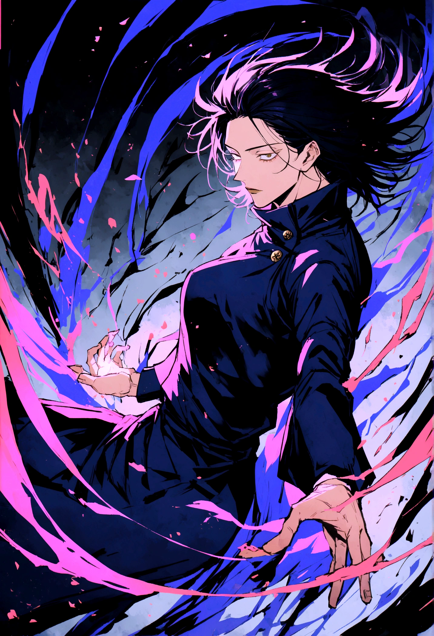 1. Chica Jujutsu Kaisen, with long dark hair, Geto with Suguru 