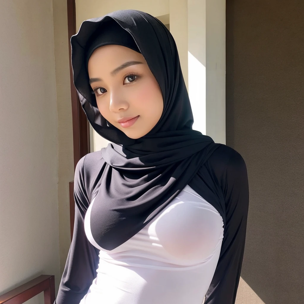beautiful malay girl,hijab,big breast , slim body, tight shirt