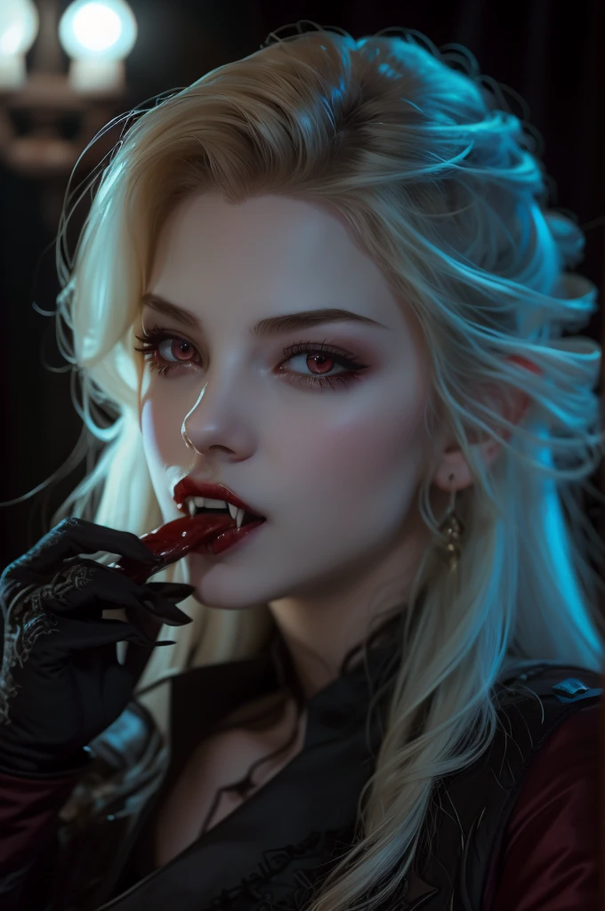 Vampire girl , masterpiece, ,(One:1.1), perfect face, (Iркое освещение:1.2),beautiful detailed eyes, very detailed face, perfect lighting,masterpiece, Best quality, 1 girl, бледнаI кожа, long hair, 20 years , Red eyes, fangs, A glass of blood in his hand, СложнаI прическа, vampire fangs, open mouth, sharp teeth, vampire fangs, полнаI длина , соблазнительнаI поза,небеснаI богинI, богинI галактик, КосмическаI БогинI, He has a gentle and beautiful face, elf angel,1 girl-эльф, 1 boy, continue, Woman flirting with huge fat woman,big dick,First-person licking, I&#39;I смотрю на зрителI, сосредоточьсI на лице,(8 k, Best quality: 1.2), (masterpiece: 1.37), (Photo, Photorealestic:1.37), (Ultra high resolution,insanely detailedRealistic eyes, beautiful detailed eyes, (реалистичнаI кожа,(masterpiece:1.3),(Best quality:1.2),8 k,absurdity,unity 8 k wallpapper,(extremely detailed:1.3),Highest resolution,
1 girl,fangs,Cute,White hair,верхнII часть тела, blood on the face, blood from the mouth, Gothic, Red eyes,