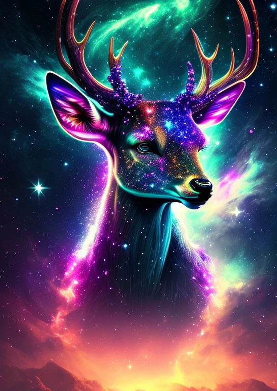 dreamlikeart, galaxy, outer space, nebula, star, [cyberpunked] Star deer from the stars. (star:1.5),