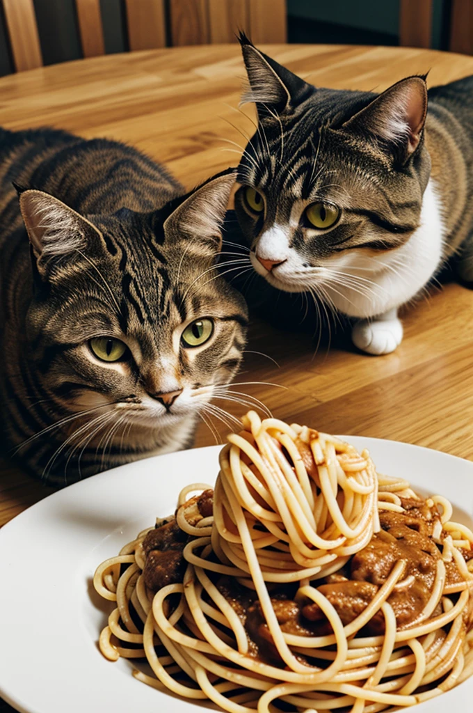 Cat eating spaghetti