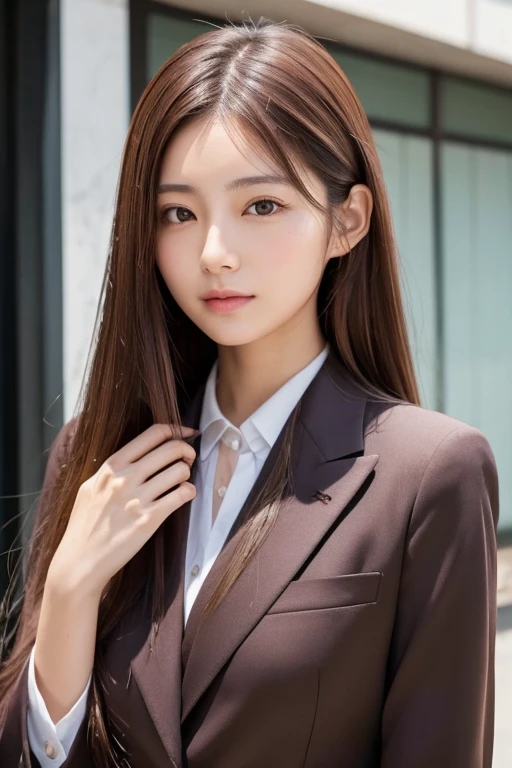 Japanese、woman、In a suit、Brown Hair、Long Hair、Fair skin