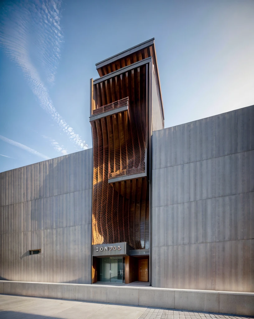3dsmax render, Realistic Photo, Provide a highly detailed visual description of the exterior facade, focusing on the flowing, curved wave shapes and how they create a dynamic, sculptural look, Describe the overall massing, scale, and grandeur of the building's design, Discuss how the undulating facade interacts with light and shadow to create a sense of movement, Note any distinctive architectural features like the entrance, canopies, etc. that reinforce the wave design motif, Describe the interior spaces and how they relate to the exterior sculptural form, Use vivid descriptive language to convey a sense of awe and appreciation for the innovative, creative design, Analyze how the building defies conventional design norms yet achieves functionality, Contextualize it as an iconic addition to the cityscape and a new landmark, Discuss the broader significance of the design as pushing boundaries in modern architecture
