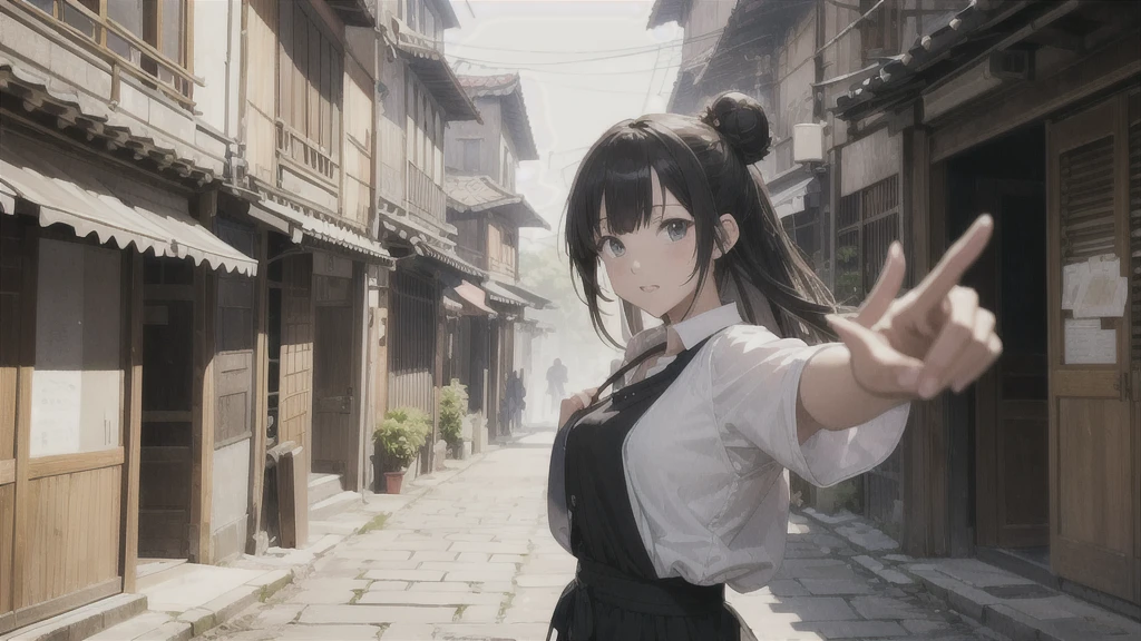 Streets of the ancient city of Nara、Time: noon(Flat Color: 0.8), (masterpiece: 1,2), (masterpiece: 1,2), High Resolution, Ultra high definition, Highest quality, High resolution, Ultra-fine Illustration, Makoto Shinkai style, Your Name is Style, long hair、Bun Hair。Medium Short,Multiple women, Private Server, Laughter, big, Dynamic pose, Selfie, Upper Body
