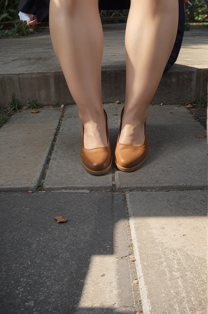 Foto kaki yang menggunakan sepatu pria, with the camera angle taken from top to bottom so that only the shoes are visible