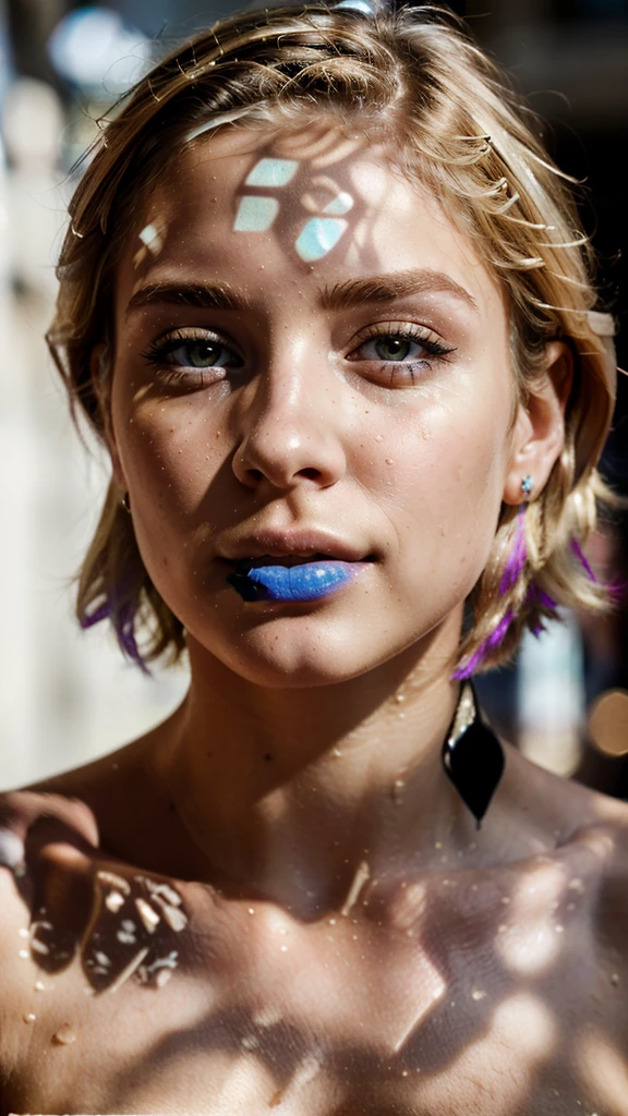 ((best quality)), ((ultra res)), ((photorealistic)), (intricate details), 24 years old, argentinian blonde hair, perfect face, make up:1.5, light on face, face detail, NAKED, short hair,