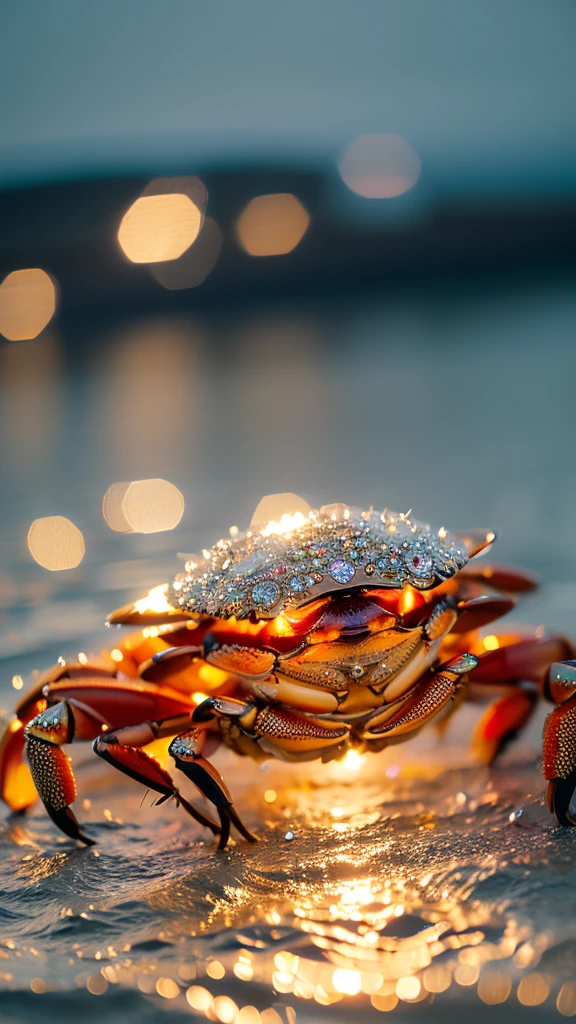 Summer Dream,Crystal Crab,Dreamy lighting,The scattered water drops float in the air and sparkle in the sun,HD,Details,The best quality is waiting to start