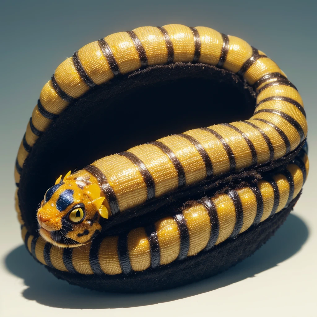 Small Animaly, Caterpillar, (the skin is gold), has blue stripes on his skin, white eyes, Grassroots, no background, 