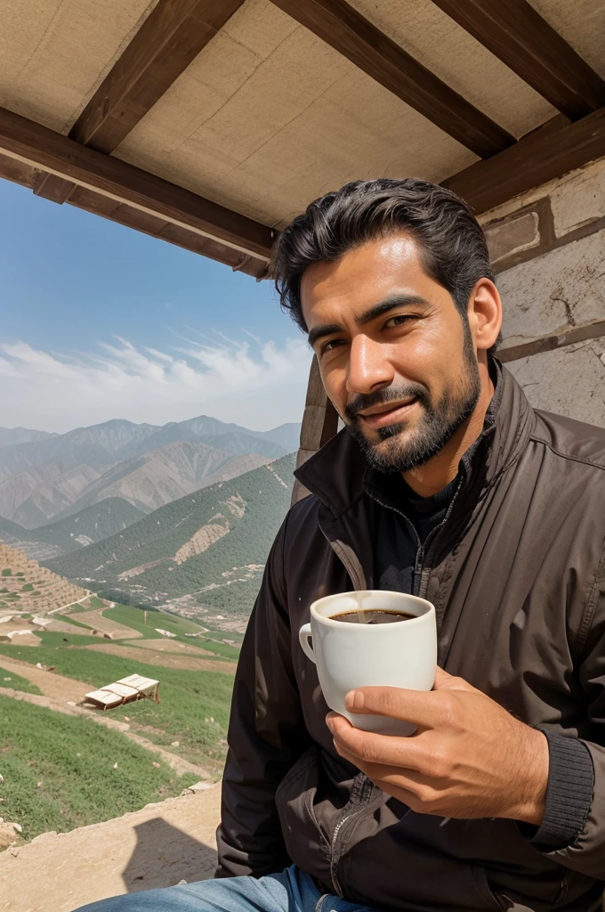 A man enjoying coffee in darjiling with hill view