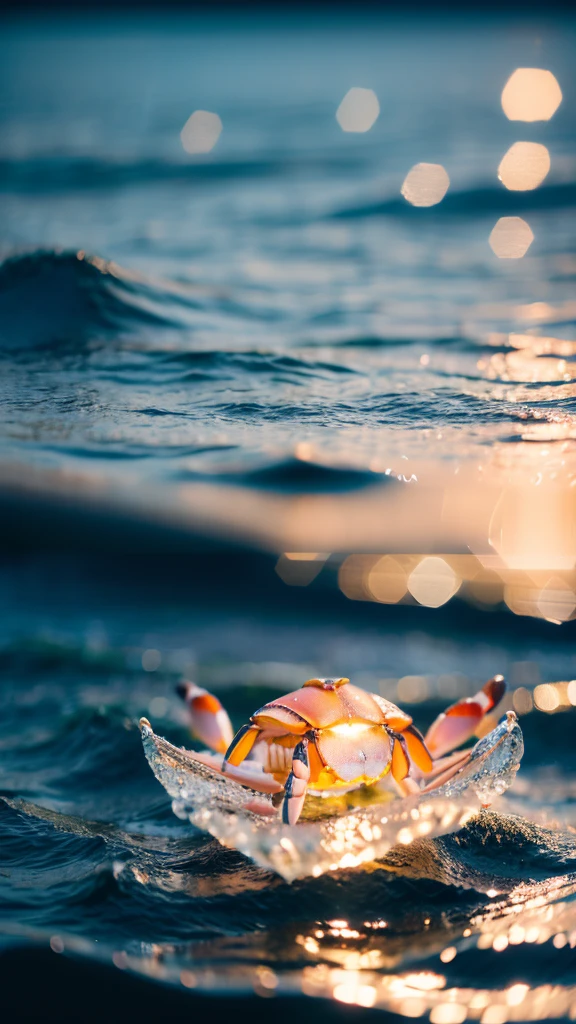 Summer Dream，Transparent crab，Dreamy lighting，The scattered water drops float in the air and sparkle in the sun，HD，Details，The best quality is waiting to start 