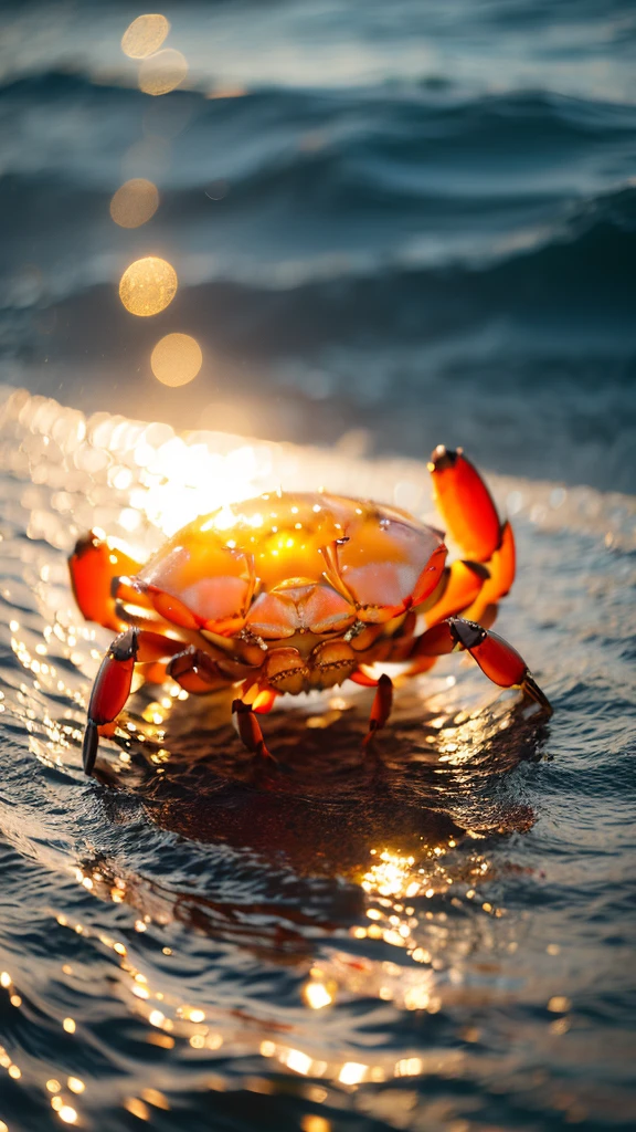 Summer Dream，Transparent crab，Dreamy lighting，The scattered water drops float in the air and sparkle in the sun，HD，Details，The best quality is waiting to start 