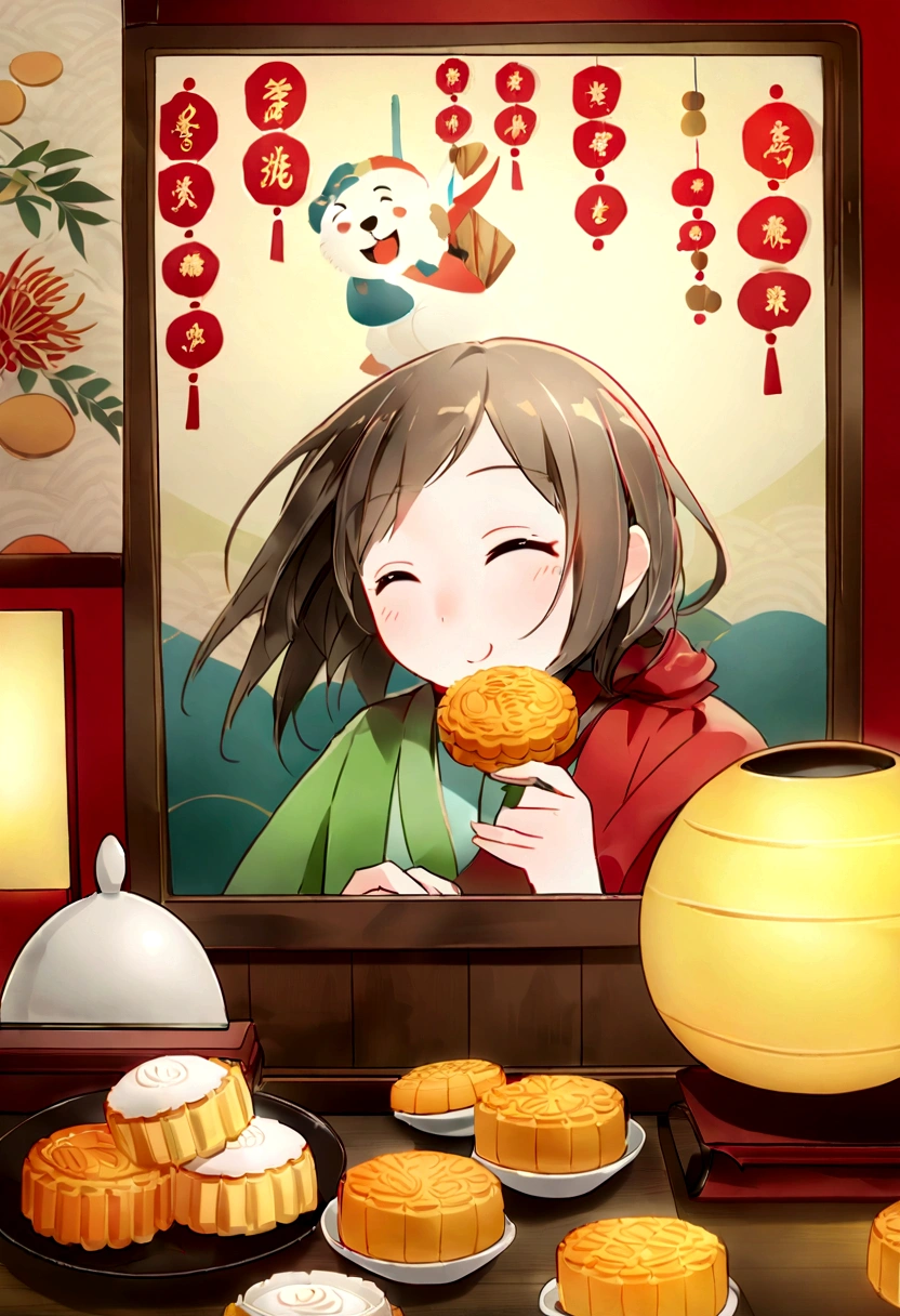 Chinese Mid-Autumn Festival,Enjoying the moon as a family、Eat mooncakes,E-commerce poster, Cantonese egg yolk mooncake, Mooncake for you, Mid-Autumn Festival poster, Fresh style background, Booth Lighting, attractive, True to life colors, Ultra HD
