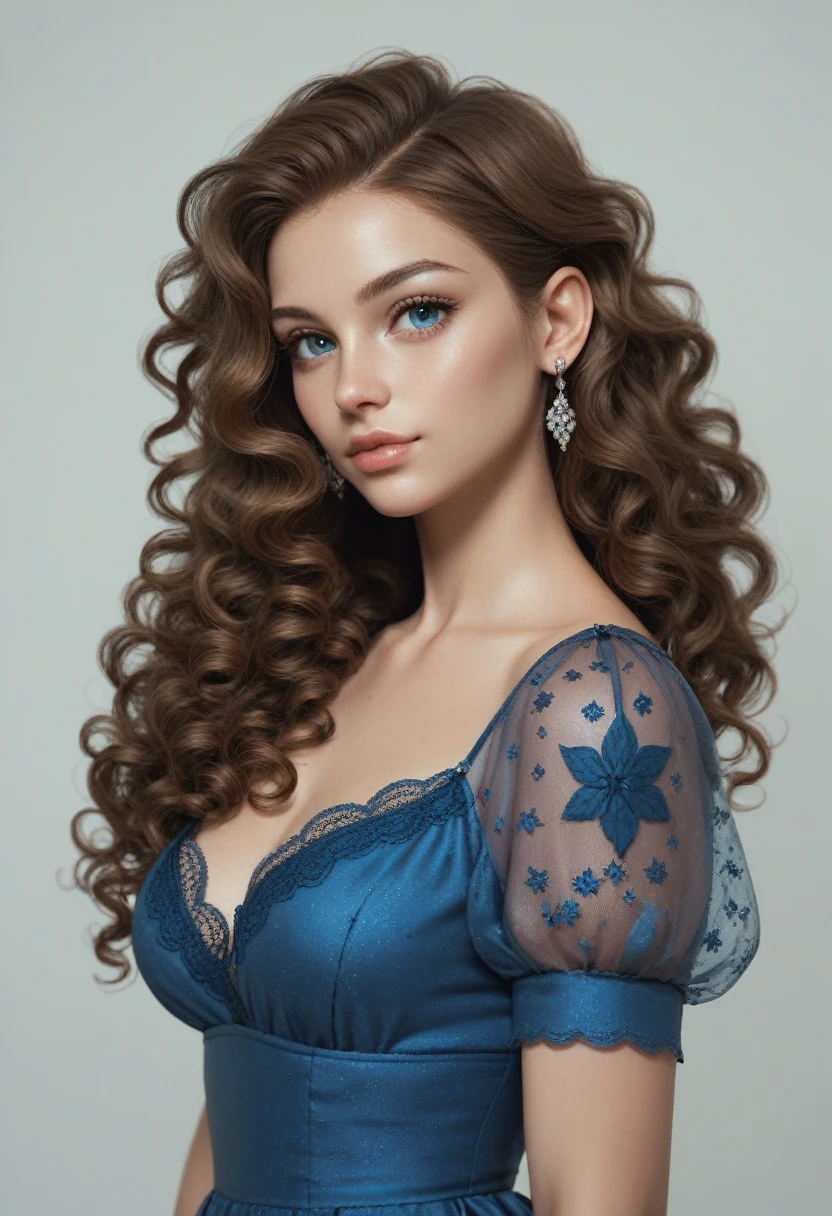 score_9, score_8_up, score_7_up, score_6_up, rating:safe, 1girl, solo, black_hair, wavy_hair, jewelry, dress, blue_eyes, earrings, long_hair, looking_at_viewer, curly_hair, upper_body, lips, lace, blue_dress, (night:1.3), cxqz8r, medieval