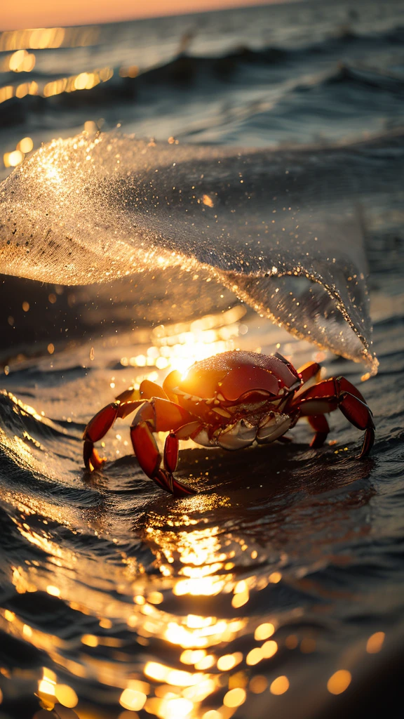 Summer Dream,Crab,Dreamy lighting,The scattered water drops float in the air and sparkle in the sun,HD,Details,The best quality is waiting to start