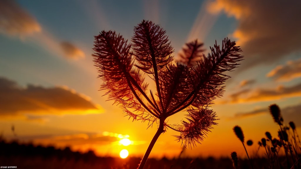 (Highest quality,4K,8K,High resolution,masterpiece:1.2),Super detailed,(Realistic,photoRealistic,photo-Realistic:1.37),close-up of a with sunset as the background,fantasy pasture,Inspired by Phil Koch,Sunset,草原の素晴らしいSunset、Beautiful background,breathtaking photos,Early Autumn Dusk,Beautiful Nature、Red dragonfly