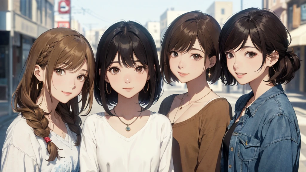 The background is the city、Skyscraper、Night view(Highest quality、masterpiece、High resolution)、(Sargent-style watercolor)、(Anime Art)、、((Right beside、Woman profile、))、(Detailed depiction of a beautiful face)、Suit jacket、Long sleeve tops、A kind smile、Medium Short Hair、Dark Brown Hair、Braiding、、
information(Highest quality:1.2)、Very detailed、High resolution、masterpiece:1,2、Bright colors、Bokeh、Professional Lighting、Physically Based Rendering、Flat Color:0.8、Fine Illustration、Realistic:1.37、Makoto Shinkai style、Name Style、Light Brown Hair、Elegant update、Short Bob、Three young women in casual clothes、Laugh together、Dynamic poselip、cheek(Dark Brown Hair/)bangs、cheek(direction)、(最高masterpiece1.2)繊細なイラストVery detailed、Break Blue Sky、Detailed Background、20-year-old female、、A shy smile、Through clenched teeth、Clench your teeth、lip、cheek(Flat Color: 0.8)、(masterpiece: 1,2)、(masterpiece: 1,2)、High resolution、超High resolution、Highest quality、High resolution、Ultra-thin illustration、Makoto Shinkai style、Your Name is Style、long hair、Short Bob、necklace、Earrings、Dynamic pose、Selfie、whole body、Brown Hair、Braiding、Hair Bun、ponytail・Hair Bunスタイル、necklace、Valletta、ribbon、Earrings・アニキュア,。