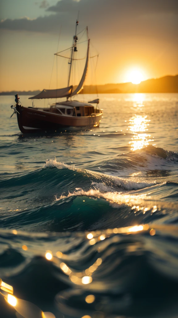 Summer Dream，Boat，Dreamy lighting，The scattered water drops float in the air and sparkle in the sun，HD，Details，The best quality is waiting to start 