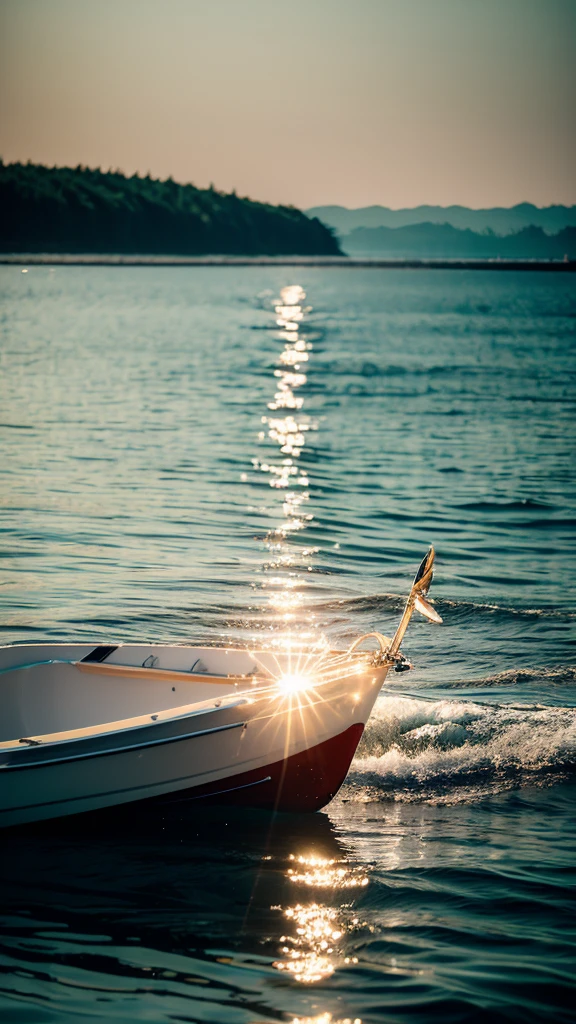 Summer Dream，Boat，Dreamy lighting，The scattered water drops float in the air and sparkle in the sun，HD，Details，The best quality is waiting to start 