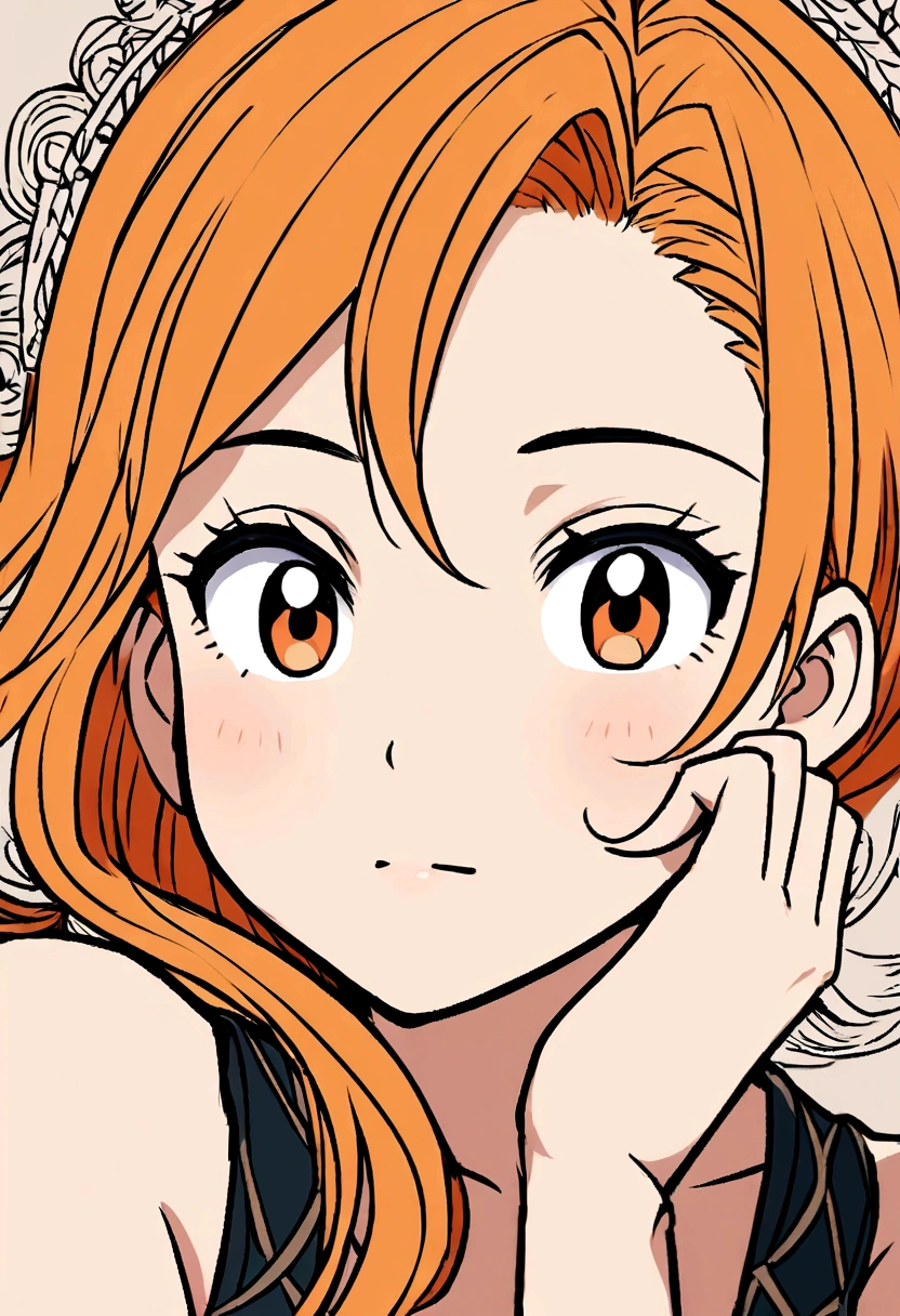 Inoue Orihime, shy face, doing blowjob at viewer, innocent face