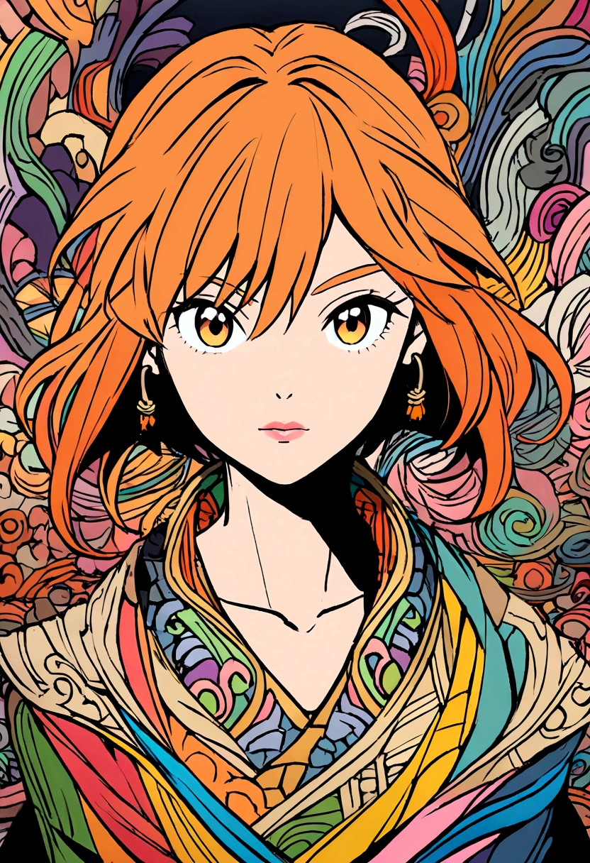 Draw a drawing of an anime waifu with short orange hair in anime style