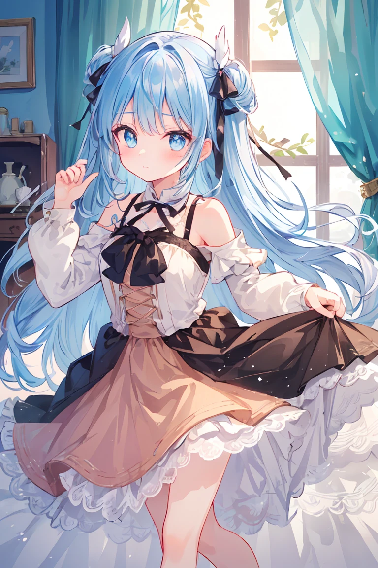 {((many kinds of_Girls, Random_long_hair, Random_hair_Eye_color, Random_pupils_style, hapiness))} . | {((Lovely_Girls, Open_Shoulder, Lovely_skirt, Lace_skirt, Random_hair_colors))} . | {( window, curtain, Watching_up, shining_hair))} . | {((Wide Angle, upper body, (perfect_hand指:1.0), (perfect_leg:1.0), better one_hand, more_detail))} Watching up