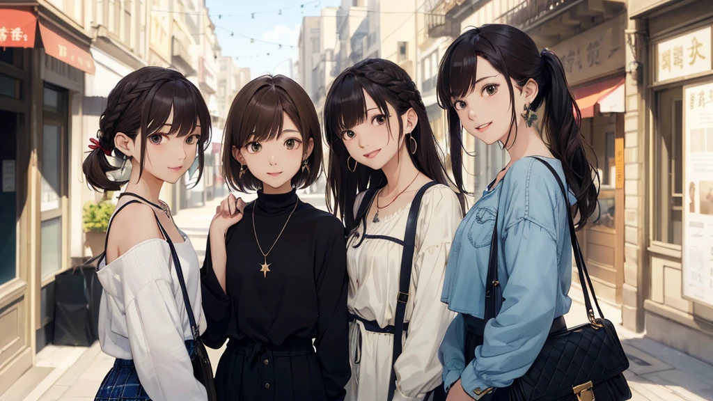 The background is the city、Skyscraper、Night view(Highest quality、masterpiece、High resolution)、(Sargent-style watercolor)、(Anime Art)、、((Right beside、Woman profile、))、(Detailed depiction of a beautiful face)、Suit jacket、Long sleeve tops、A kind smile、Medium Shortヘア、Dark Brown Hair、Braiding、、
information(Highest quality:1.2)、Very detailed、High resolution、masterpiece:1,2、Bright colors、Bokeh、Professional Lighting、Physically Based Rendering、Flat Color:0.8、Fine Illustration、Realistic:1.37、Makoto Shinkai style、Name Style、Light Brown Hair、Elegant update、Short Bob、Three young women in casual clothes、Laugh together、Dynamic poselip、cheek(Dark Brown Hair/)bangs、cheek(direction)、(最高masterpiece1.2)繊細なイラストVery detailed、Break Blue Sky、Detailed Background、20-year-old female、、A shy smile、Through clenched teeth、Clench your teeth、lip、cheek(Flat Color: 0.8)、(masterpiece: 1,2)、(masterpiece: 1,2)、High resolution、超High resolution、Highest quality、High resolution、Ultra-thin illustration、Makoto Shinkai style、Your Name is Style、long hair、Short Bob、necklace、Earrings、Dynamic pose、Selfie、whole body、Brown Hair、Braiding、Hair Bun、long hair、ponytail・Hair Bun。Medium Short、necklace。Valletta、ribbon、Earrings・アニキュア,。Shoulder bag。