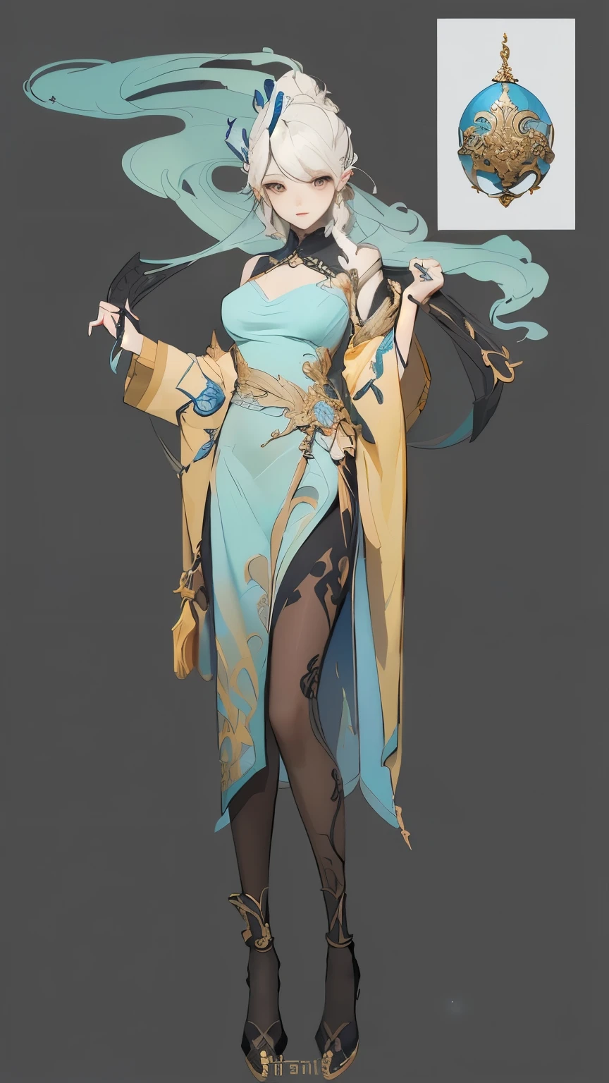 Close-up：Person in dress holding sword, beautiful full body Concept Art, Whole body concept, fashion Concept Art, Full body fairy, Concept Art. smokes, Interesting character design, Character Design Art, feng zhu Concept Art, detailed Whole body concept, Popular on artstation pixiv, detailed full body Concept Art, Moon Themed Clothing