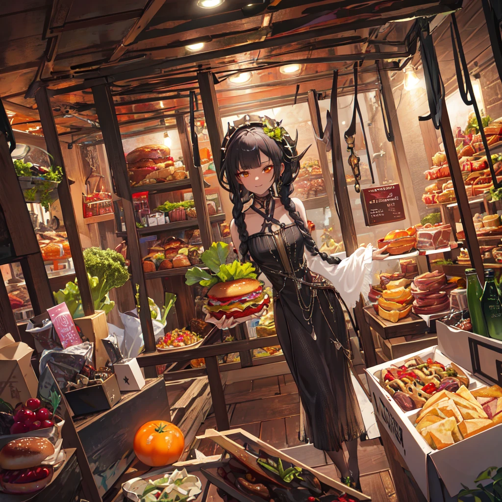 (otherworldly, otherworldly atmosphere, otherworldly appearance), highly insanely detailed, masterpiece, top quality, best quality, highres, 4k, 8k, RAW photo, (box braids:1.2), Caribbean, dark tunnel,
hamburger with bacon, lettuce, tomato and cheese, promotional image, hyperquality, products shot, full - color, extreme render, mouthwatering, (fantasy world)