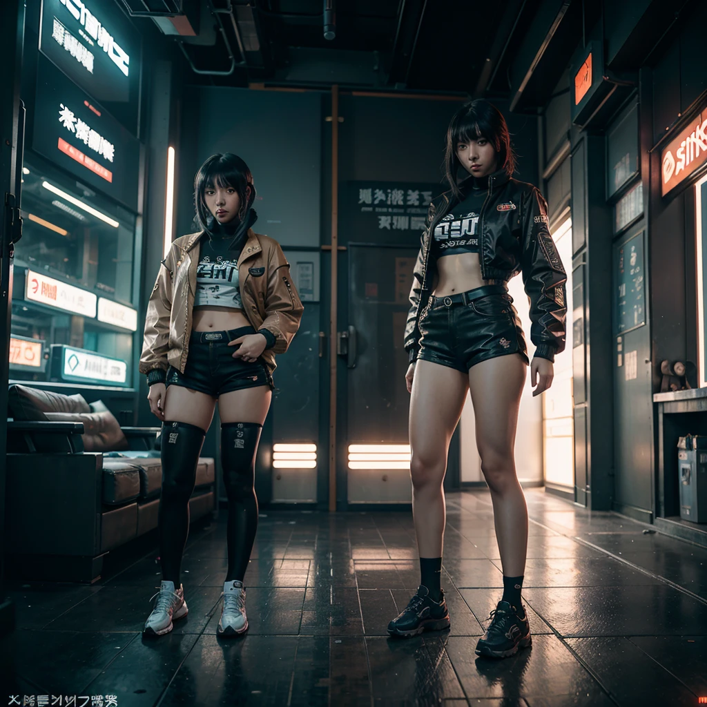 anime girl in short shorts and jacket standing next to giant robot, artwork in the style of guweiz, cyberpunk anime girl mech, trending on cgstation, guweiz, by Russell Dongjun Lu, digital cyberpunk anime art, ross tran 8 k, guweiz on artstation pixiv, girl in mecha cyber armor