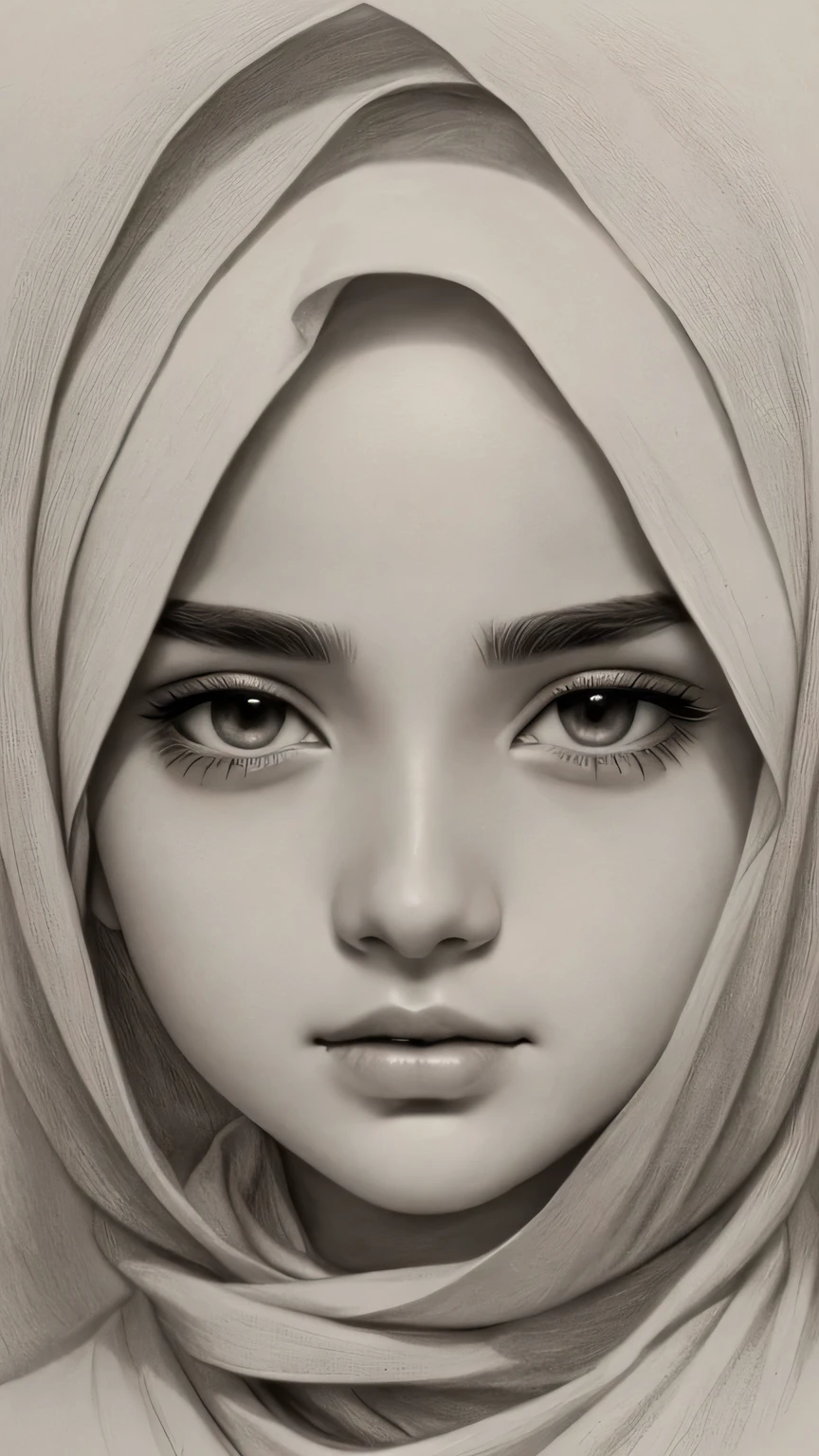 (best quality, high resolution), full screen of angel face, malay hijab girl, perfect eyes, perfect nose, perfect lips, delicate and defined facial features, ethereal glow, soft and gentle lighting, flawless skin texture, intricate details, captivating expression, enchanting gaze, a subtle smile, whimsical background, dreamlike atmosphere, monochromatic colors, meticulous shading and cross-hatching, intricate pencil strokes, mesmerizing and lifelike depiction, breathtakingly realistic portrait, stunning artistic composition