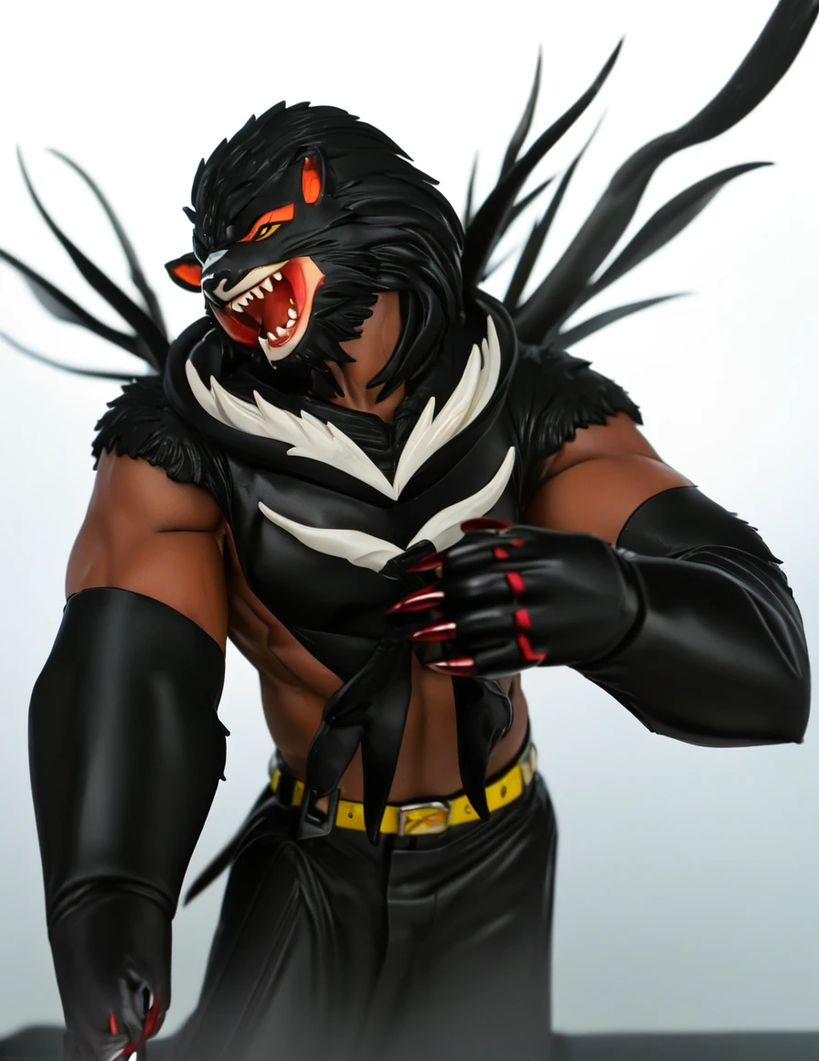 Dibuja un zorro peludo musculoso mostrando su pene con el estilo de dibujo de anime