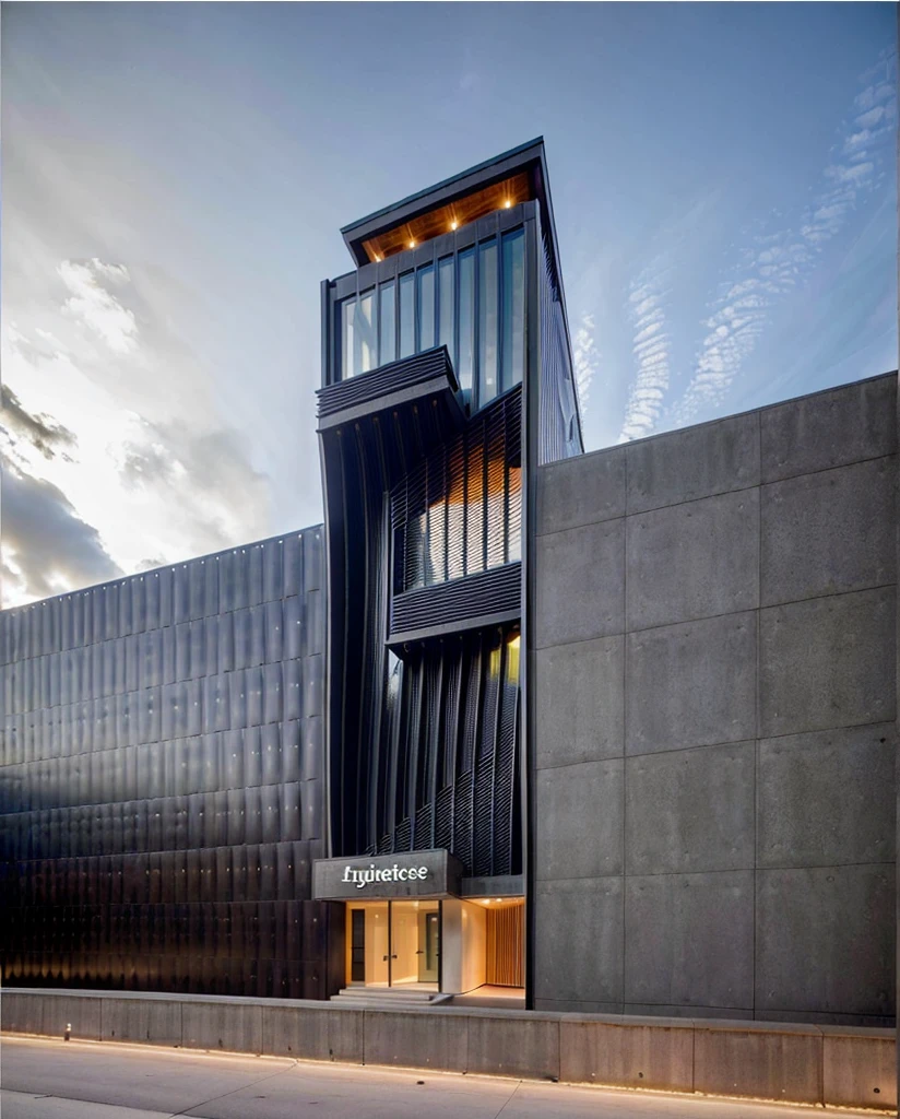 Realistic Photo, office building, night render, provide a highly detailed visual description of the exterior facade, focusing on the flowing, curved wave shapes and how they create a dynamic, sculptural look, Describe the overall massing, scale, and grandeur of the building's design, Discuss how the undulating facade interacts with light and shadow to create a sense of movement, Note any distinctive architectural features like the entrance, canopies, etc. that reinforce the wave design motif, Describe the interior spaces and how they relate to the exterior sculptural form, Use vivid descriptive language to convey a sense of awe and appreciation for the innovative, creative design, Analyze how the building defies conventional design norms yet achieves functionality, Contextualize it as an iconic addition to the cityscape and a new landmark, Discuss the broader significance of the design as pushing boundaries in modern architecture