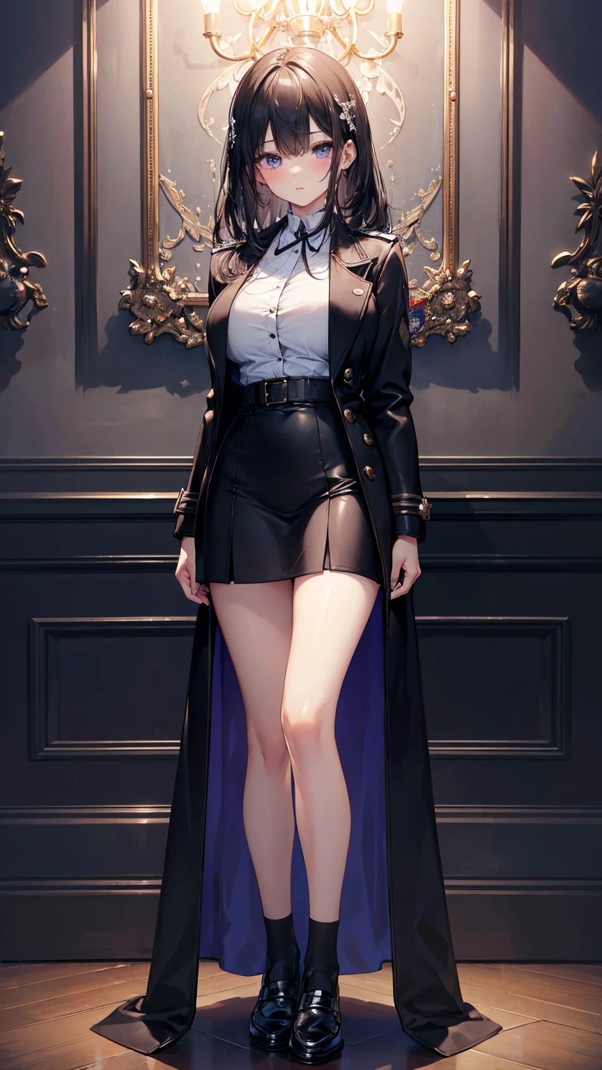 ((masterpiece)), best quality, extremely detailed face, Ultra-high resolution, (photoactual:1.4), Amazing, fine details, Huge file size, correct exposure, 1 girl, athletic body, Height 172 cm, (Intricate details), alone, looking at the audience, Perfect lighting, actual, Lips, blush, shiny skin, White skin, extremely detailed face, Beautiful and delicate eyes, (Detailed Skin:1.2), Depth of Field, ,((Uniforms, Coat,leather shoes,)), full-body shot, Permanent,