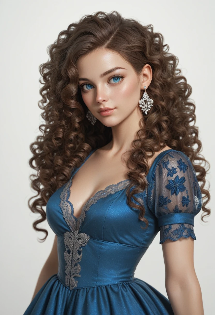 score_9, score_8_up, score_7_up, score_6_up, rating:safe, 1girl, solo, black_hair, wavy_hair, jewelry, dress, blue_eyes, earrings, long_hair, looking_at_viewer, curly_hair, upper_body, lips, lace, blue_dress, (night:1.3), cxqz8r, medieval_dress, medieval_landscape