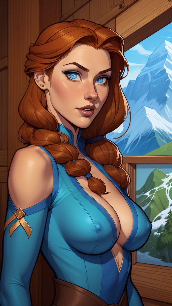 clearing! Here is the revised and cleaner text:
--- Character: Queen Anna of Arendelle with marks of war.
Description: Cartoon image of a woman. Illustration in cartoon art style, with highly detailed character design. detailed digital art, showing courage and high quality portrait.
characteristics:
- Portrait character design - Beautiful digital illustration - Comic art - Young woman with braided hair - Beautiful lined eyes - Medium-large bust and wonderful sexy clothes - Expression of sexual desire from waist to head ---