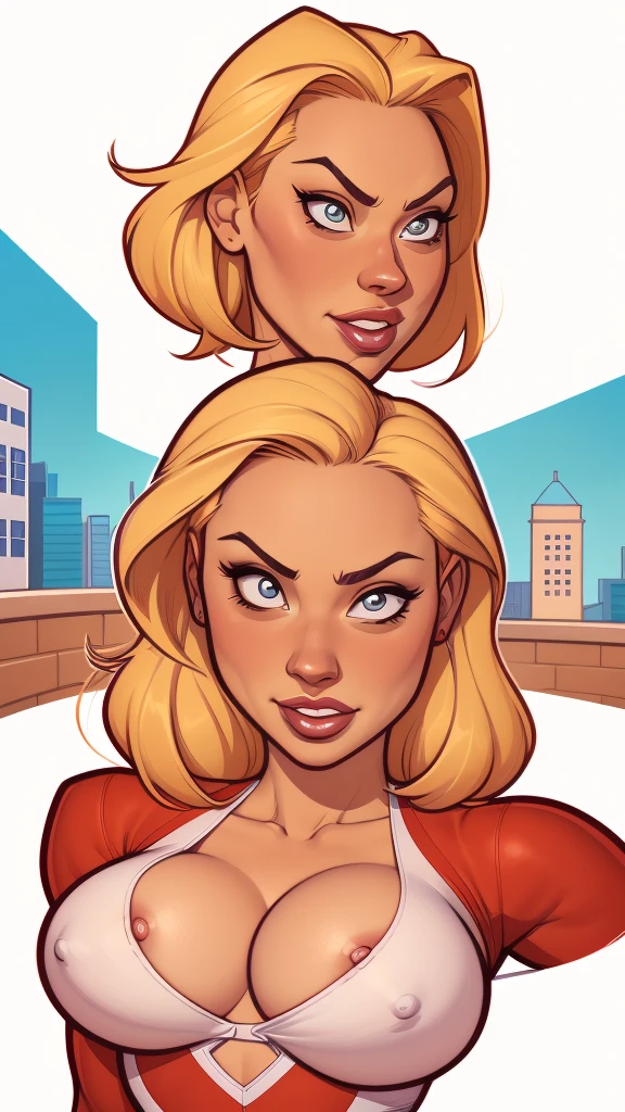 cartoon style:1.2), Yvonne Strahovski woman Cartoon image of a woman , sensual clothes , super cute girl, authoritarian would be facial expressioncartoon style illustration, cartoon art style, cartoon art style, digital illustration style, highly detailed character design, cute detailed digital art, City fan art, portrait character design, beautiful digital illustration, high-quality portrait, comic book art, character design portrait, white background Buso without clothes and medium breasts, beautiful and symmetrical body curves