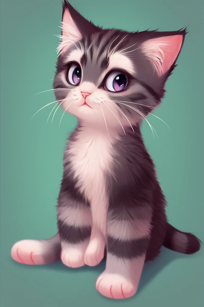 Cute kitten with gray stripes on a pastel background.