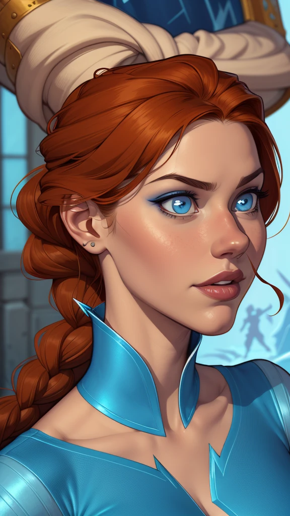 clearing! Here is the revised and cleaner text:

--- Character: Queen Anna of Arendelle with marks of war.

Description: Cartoon image of a woman. Illustration in cartoon art style, with highly detailed character design. detailed digital art, showing courage and high quality portrait. 

characteristics:
- Portrait character design - Beautiful digital illustration - Comic art - Young woman with braided hair - Beautiful lined eyes - Medium-large bust and wonderful sexy clothes - Expression of sexual desire from waist to head ---