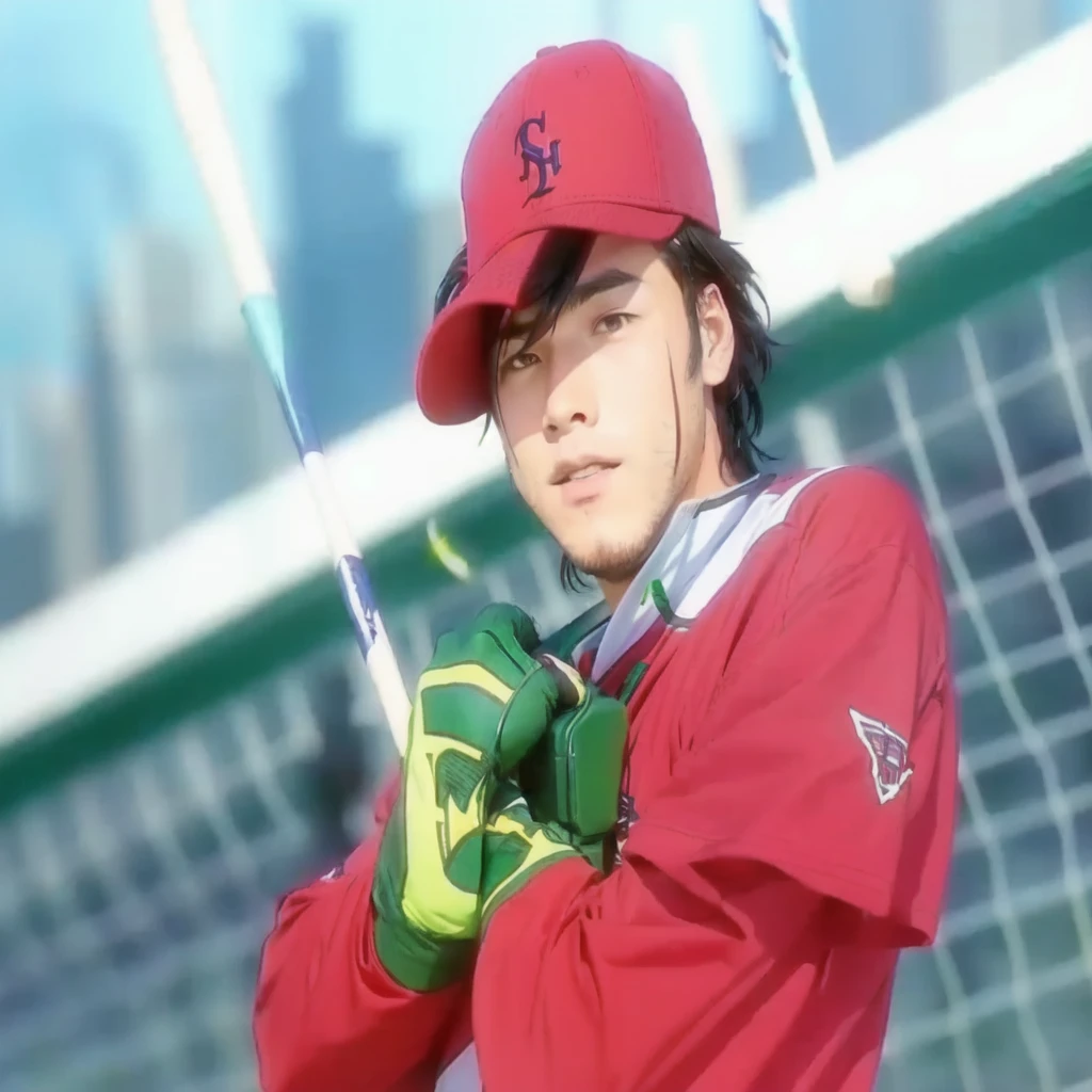 a close up of a baseball player holding a bat in a field, inspired by Junpei Satoh, safebooru anime image, realistis